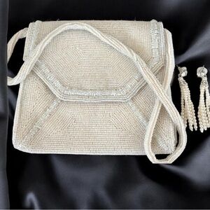 Beaded Envelope Vintage Purse with Beaded Chandelier Earrings